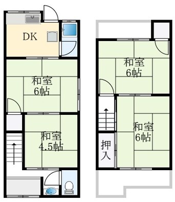 間取図 南海高野線/萩原天神駅 徒歩5分 1-2階 築52年