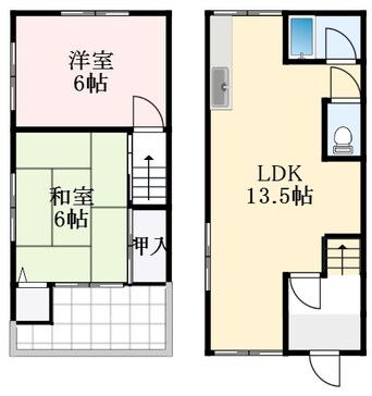 間取図 南海高野線/狭山駅 徒歩7分 1-2階 築49年