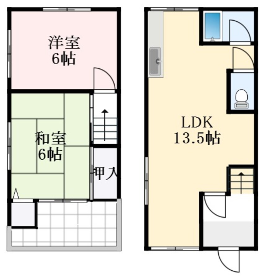 間取図 南海高野線/狭山駅 徒歩7分 1-2階 築49年