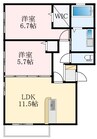 カーサ　サンシビリテ　ドゥーエ 2LDKの間取り