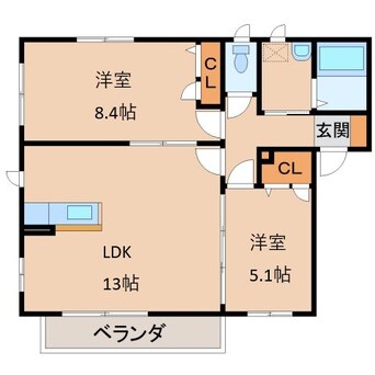 間取図 きのくに線・紀勢本線/和歌山市駅 バス10分屋形町５丁目下車:停歩1分 2階 築17年