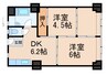 ビレッジハウス城北タワー 2DKの間取り