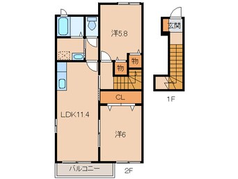 間取図 和歌山線/下井阪駅 徒歩10分 2階 築14年