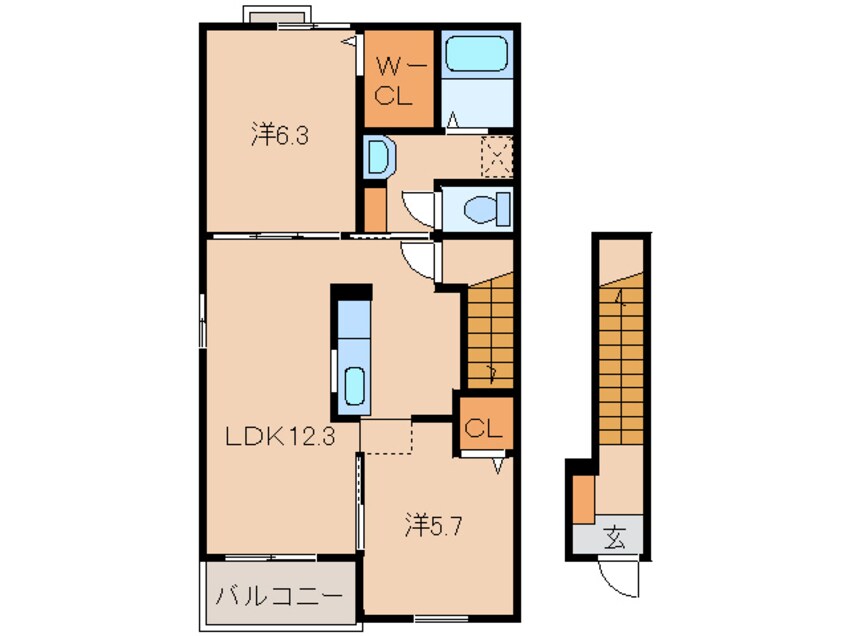 間取図 阪和線・羽衣線/紀伊駅 徒歩47分 2階 築8年