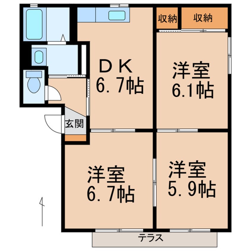 間取図 和歌山線/妙寺駅 徒歩5分 1階 築24年