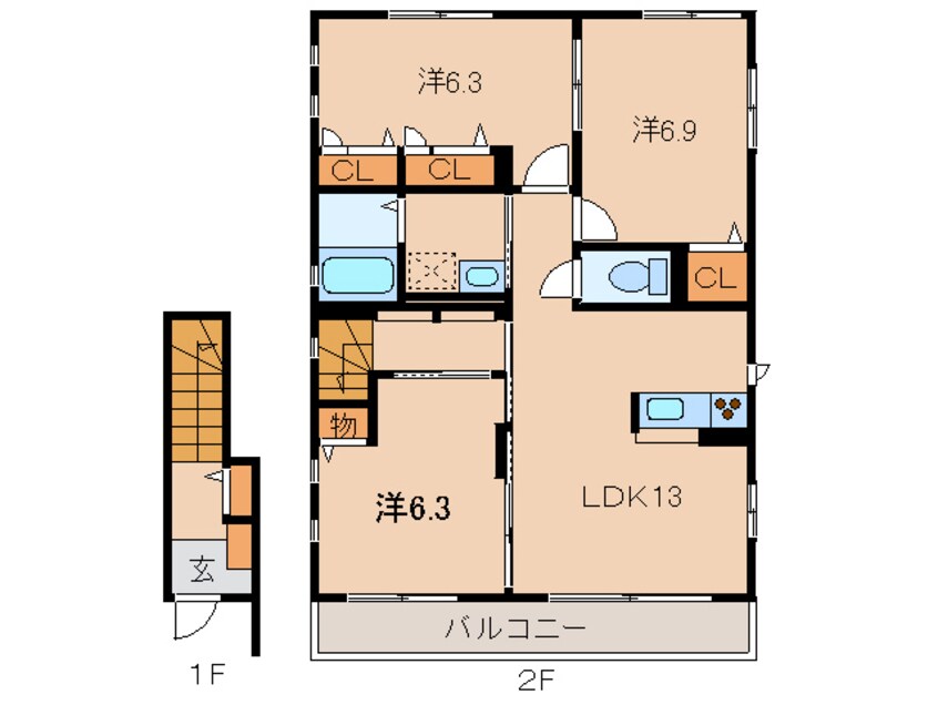 間取図 きのくに線・紀勢本線/和歌山市駅 バス11分土入橋下車:停歩17分 2階 築9年