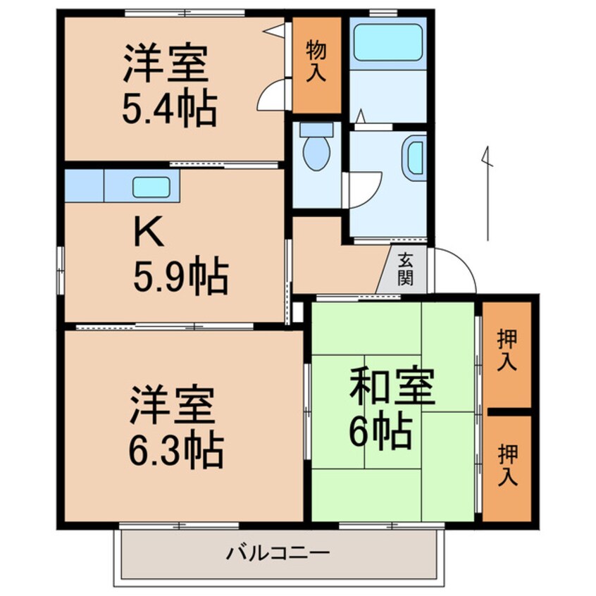 間取図 和歌山線/岩出駅 徒歩40分 2階 築20年