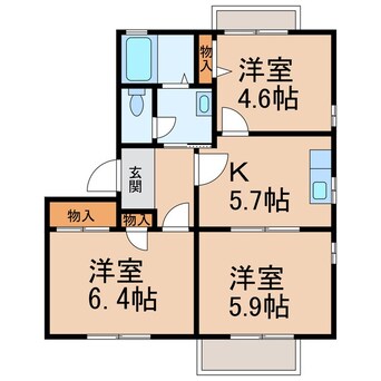 間取図 阪和線・羽衣線/紀伊駅 バス12分西安上下車:停歩2分 2階 築26年