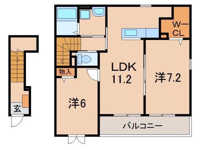 間取図 阪和線・羽衣線/六十谷駅 徒歩21分 2階 築5年