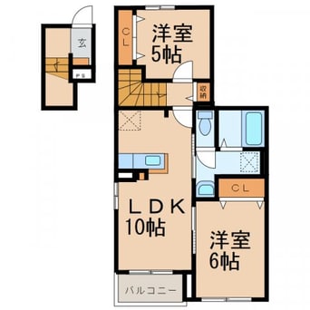 間取図 きのくに線・紀勢本線/黒江駅 バス17分浜の宮下車:停歩3分 2階 築5年