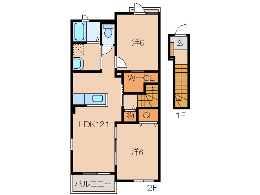 間取図 阪和線・羽衣線/六十谷駅 徒歩12分 2階 築9年