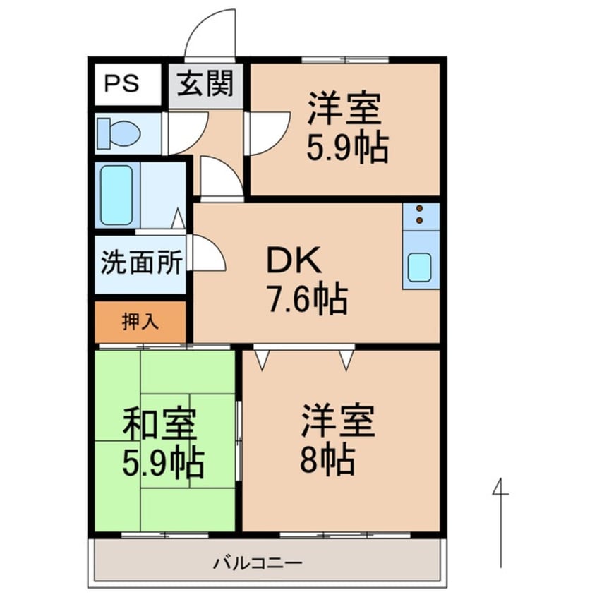 間取図 きのくに線・紀勢本線/紀三井寺駅 バス6分和歌浦下車:停歩2分 3階 築33年