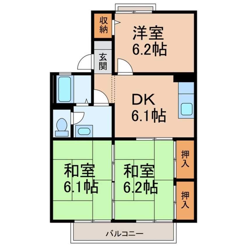 間取図 阪和線・羽衣線/紀伊中ノ島駅 徒歩30分 2階 築34年