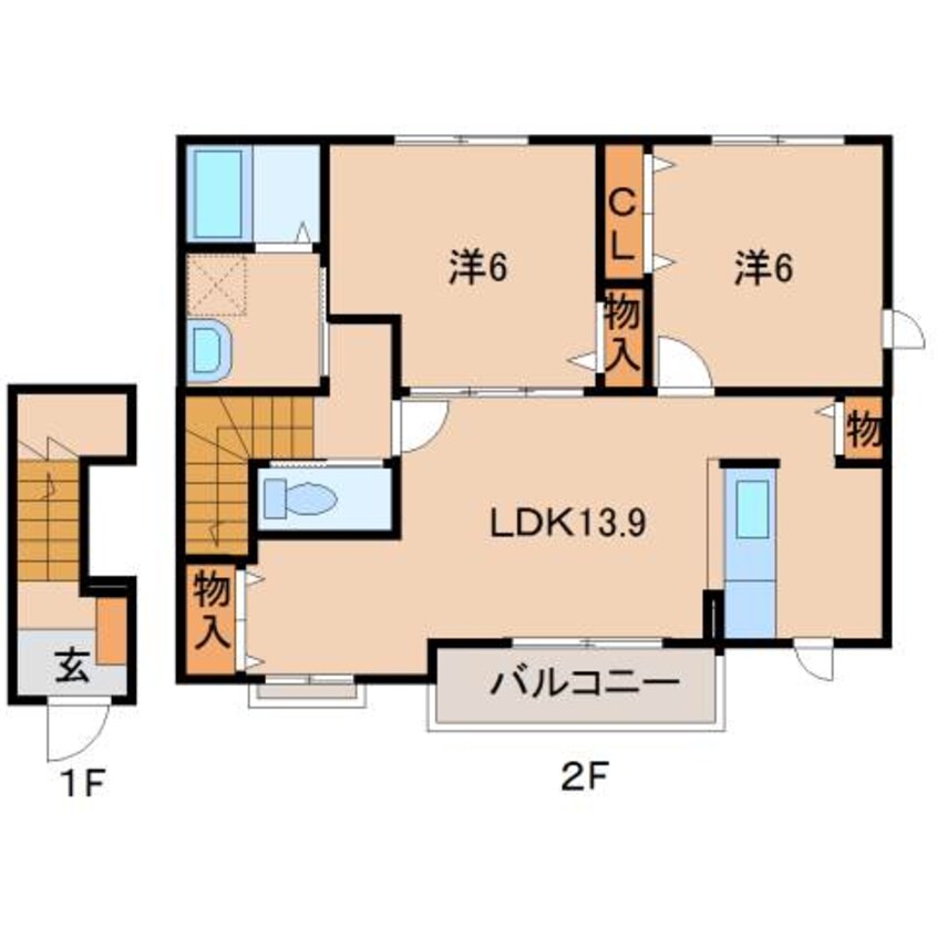 間取図 阪和線・羽衣線/紀伊中ノ島駅 徒歩21分 2階 築13年