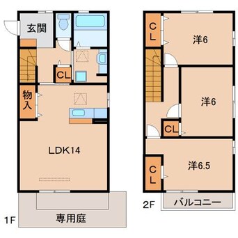 間取図 阪和線・羽衣線/和歌山駅 バス6分秋月下車:停歩10分 1-2階 築8年