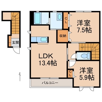 間取図 和歌山電鉄貴志川線/日前宮駅 徒歩17分 2階 築19年