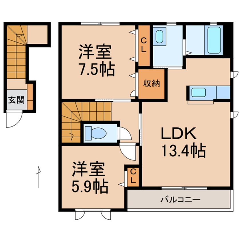 間取図 和歌山電鉄貴志川線/日前宮駅 徒歩17分 2階 築19年