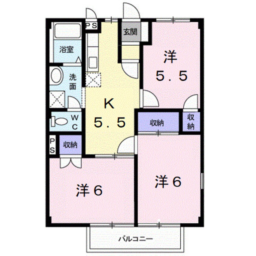 間取図 阪和線・羽衣線/六十谷駅 バス7分鳴滝団地下車:停歩5分 2階 築28年