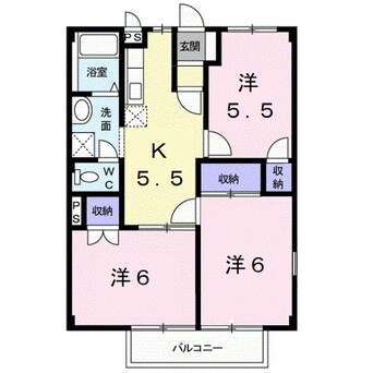 間取図 阪和線・羽衣線/六十谷駅 バス7分鳴滝団地下車:停歩5分 2階 築28年