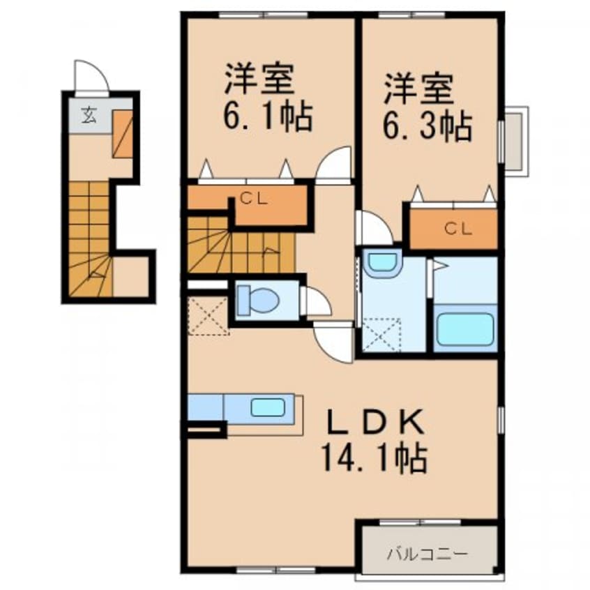 間取図 和歌山電鉄貴志川線/神前駅 徒歩19分 2階 築15年