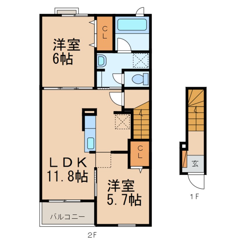 間取図 和歌山線/高野口駅 徒歩14分 2階 築3年