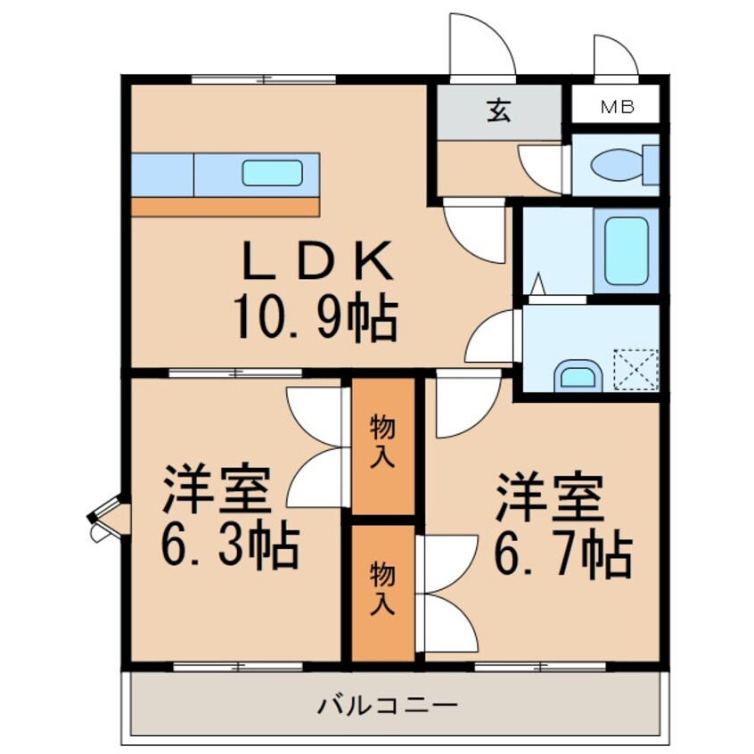 間取図 和歌山線/岩出駅 徒歩44分 2階 築19年