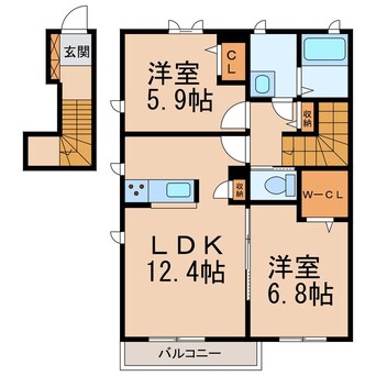 間取図 阪和線・羽衣線/六十谷駅 徒歩30分 2階 築9年