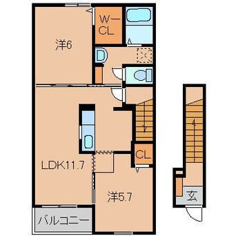 間取図 和歌山線/田井ノ瀬駅 徒歩2分 2階 築7年