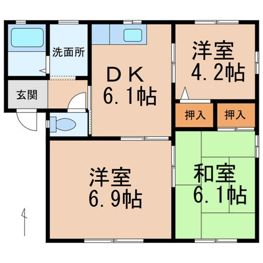 間取図 きのくに線・紀勢本線/和歌山市駅 バス20分楠見行者前下車:停歩2分 1階 築28年