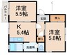 阪和線・羽衣線/紀伊駅 バス:10分:停歩2分 2階 築35年 2Kの間取り