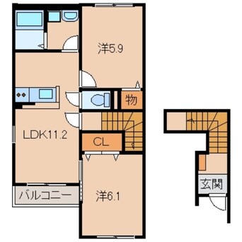 間取図 きのくに線・紀勢本線/黒江駅 バス18分浜の宮下車:停歩4分 2階 築7年