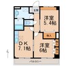 グレイシャスパレス千代 2DKの間取り