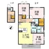 ラ シェル デュー　B棟 3LDKの間取り
