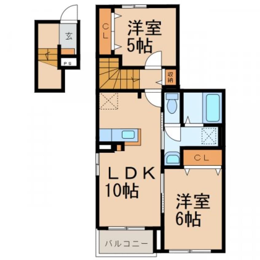 間取図 きのくに線・紀勢本線/黒江駅 バス17分浜の宮下車:停歩3分 2階 築5年