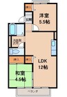 プリシェール関戸 2LDKの間取り