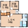 ラ・サルデーヌ 2LDKの間取り