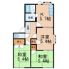 ラベニューコスモ 2LDKの間取り