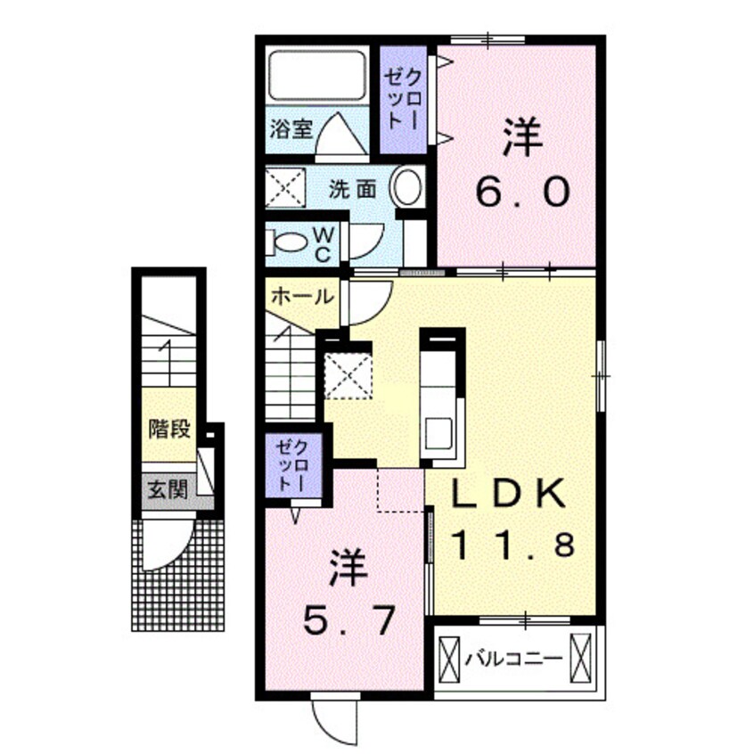 間取図 南海本線/和歌山市駅 バス28分大浦下車:停歩6分 2階 築4年