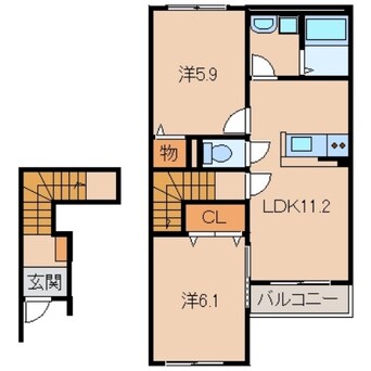 間取図 きのくに線・紀勢本線/黒江駅 徒歩34分 2階 築8年