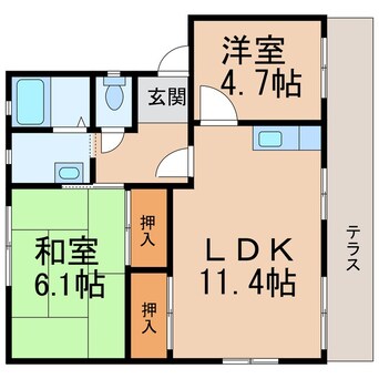 間取図 きのくに線・紀勢本線/箕島駅 徒歩3分 1階 築34年