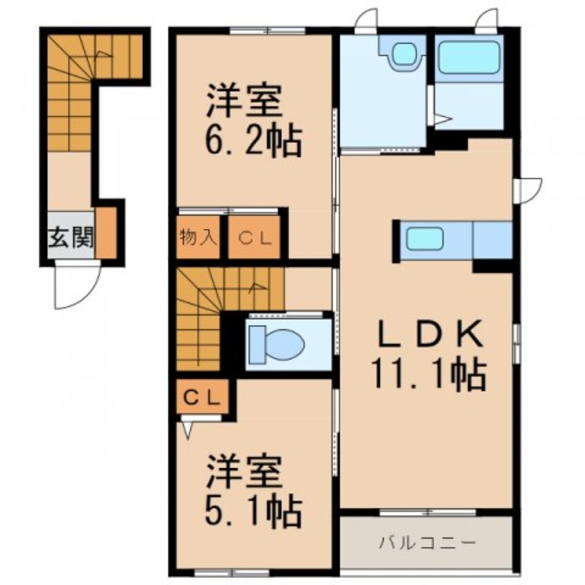 間取図 南海本線/和歌山市駅 バス25分秋葉山下車:停歩4分 2階 築11年