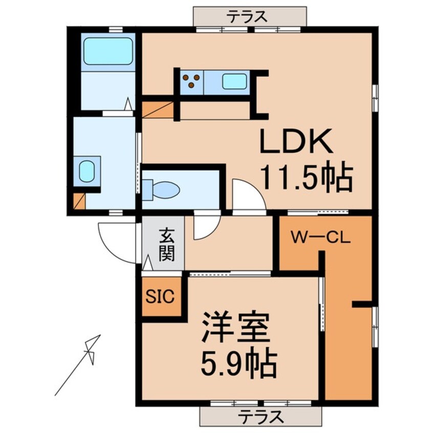 間取図 きのくに線・紀勢本線/箕島駅 徒歩33分 1階 築26年