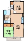 プリシェール関戸 2LDKの間取り