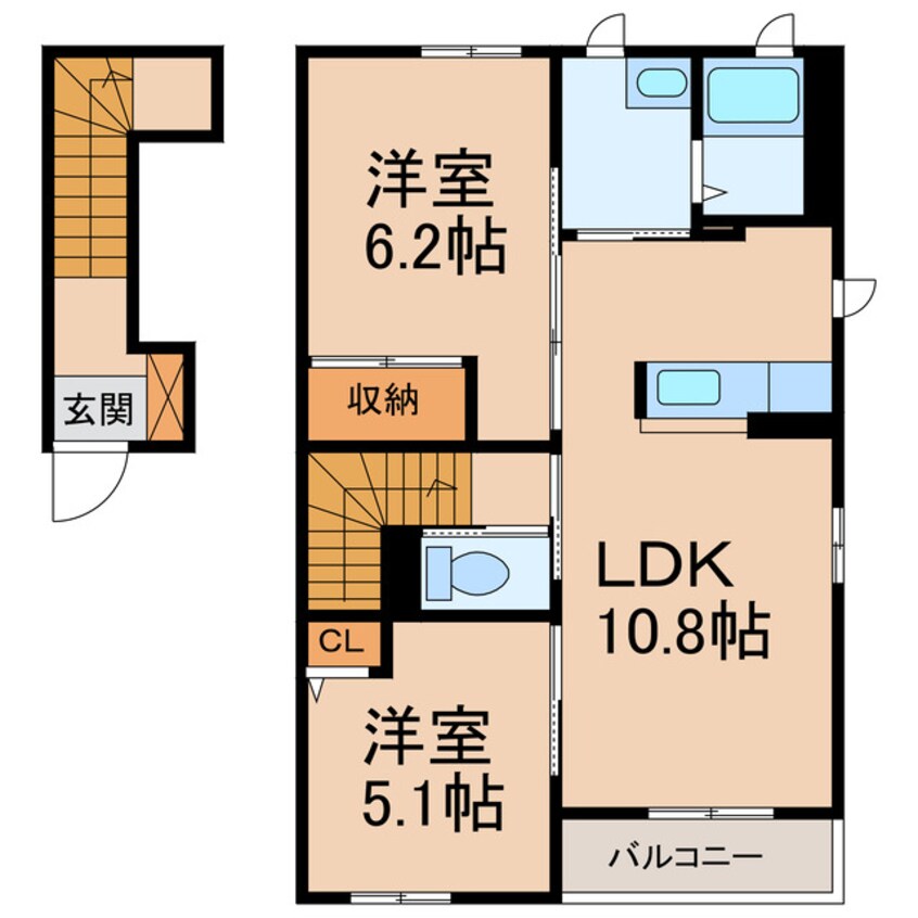 間取図 阪和線・羽衣線/六十谷駅 徒歩14分 2階 築10年