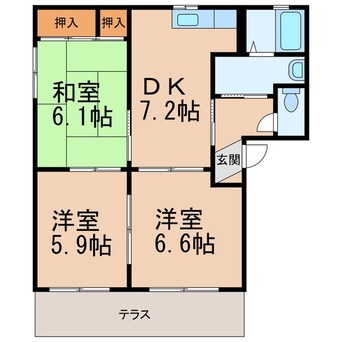 間取図 阪和線・羽衣線/六十谷駅 徒歩3分 1階 築24年