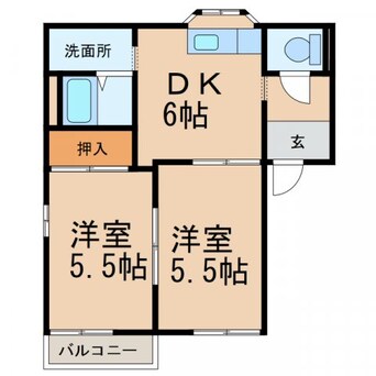 間取図 阪和線・羽衣線/六十谷駅 徒歩10分 2階 築38年