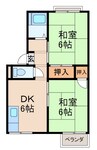 プレジール狐島Ｂ棟 2DKの間取り