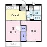 ルレーブ榎原 2DKの間取り