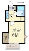グリーンフル向 1Kの間取り