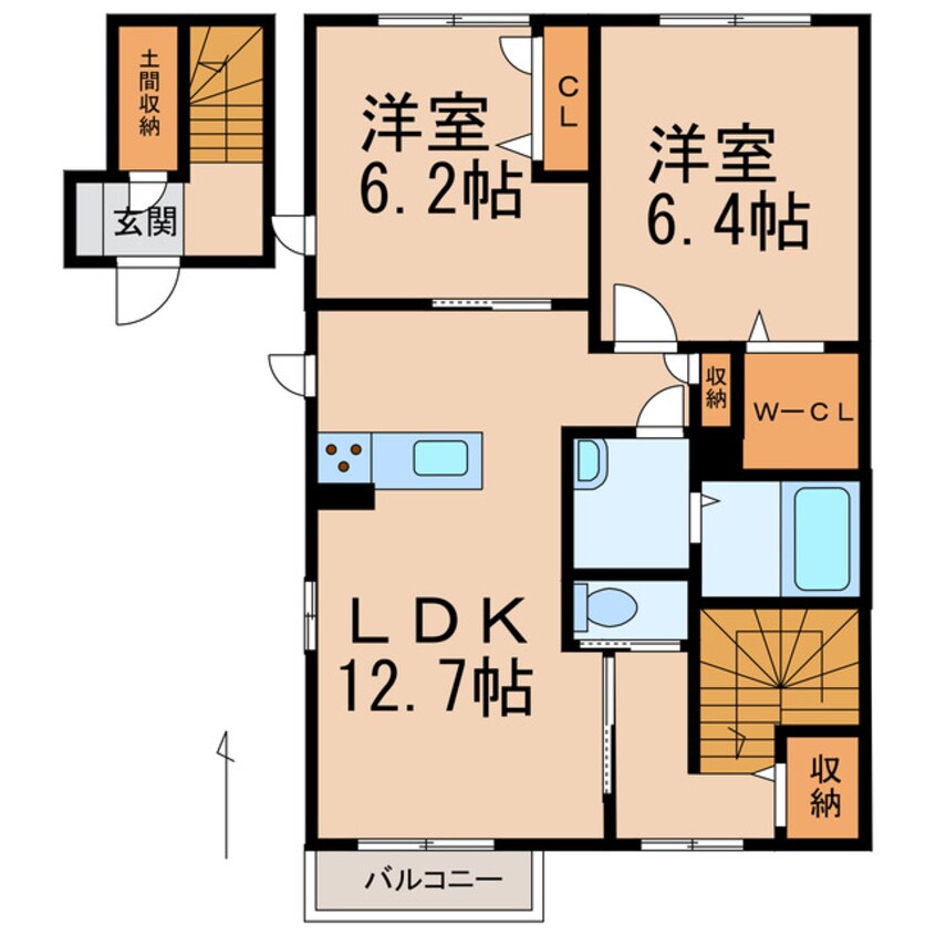 間取図 阪和線・羽衣線/六十谷駅 徒歩16分 2階 築10年